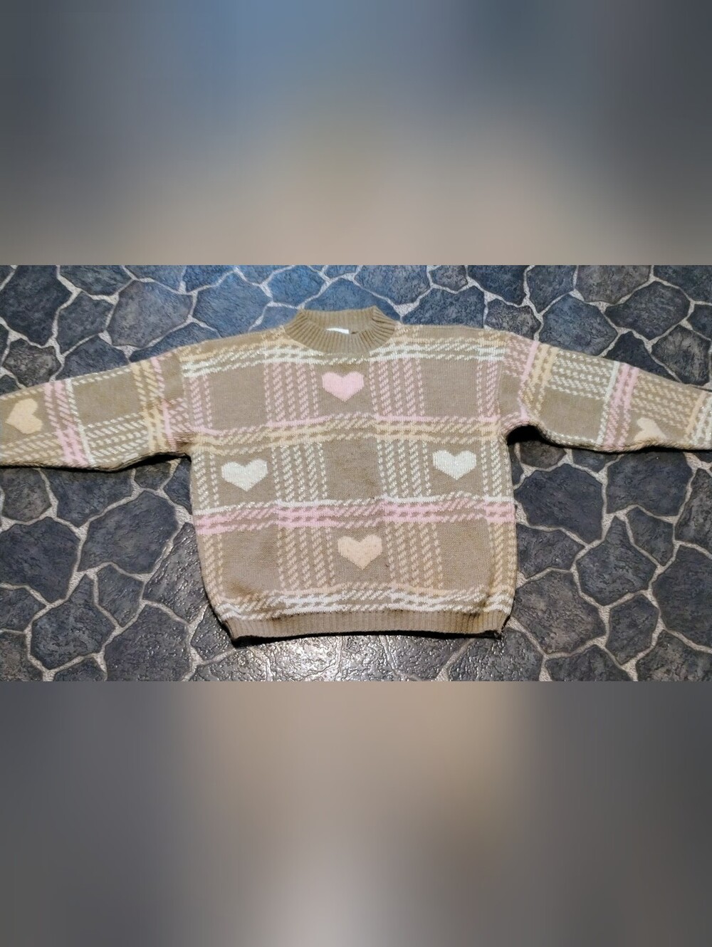 Hot Cashews women's brown plaid pink hearts sweater  Size XL VINTAGE 80S